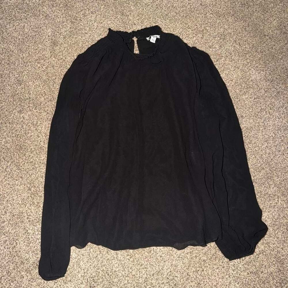 Bar III Black Blouse Size M Ruffle Mock Neck Long Sleeve